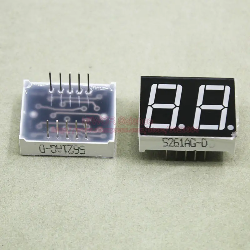 10pcs 0.56 inch 10Pins 5261AG 5261BG 2 Digit Bits 7 Segment Yellow-Green Chartreuse LED Digital Display Common Anode Cathode