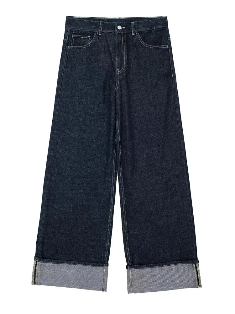 

Women's Fashion 2024 Fall Vintage Denim Long Sleeve Single Breasted Lapel Jacket + High Waisted Wide Leg Jeans 2 Piece Set