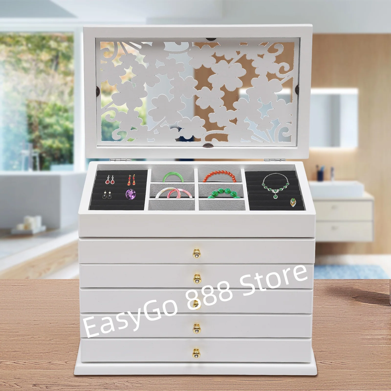 

6 Layer Jewelry Organizer Box Makeup Organizer Necklace Earrings Multifunction Organizers With Mirror Jewelry Box Dustproof