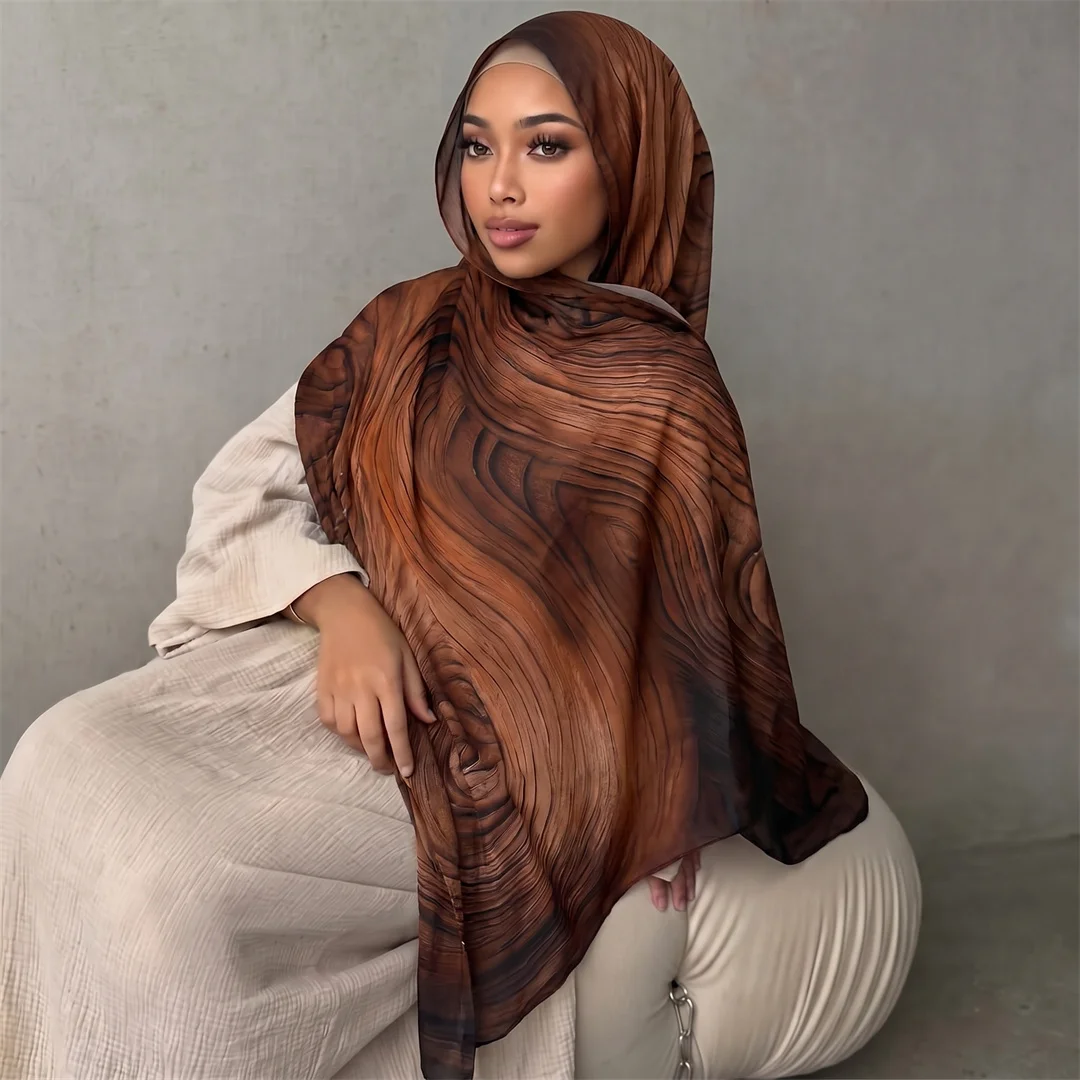 Women Gradient Ombre Pleated Hijab Soft Chiffon Scarf Wrinkle Resistant Large Wrap for Muslim Daily Wear Eid Ramadan Gift Ladies