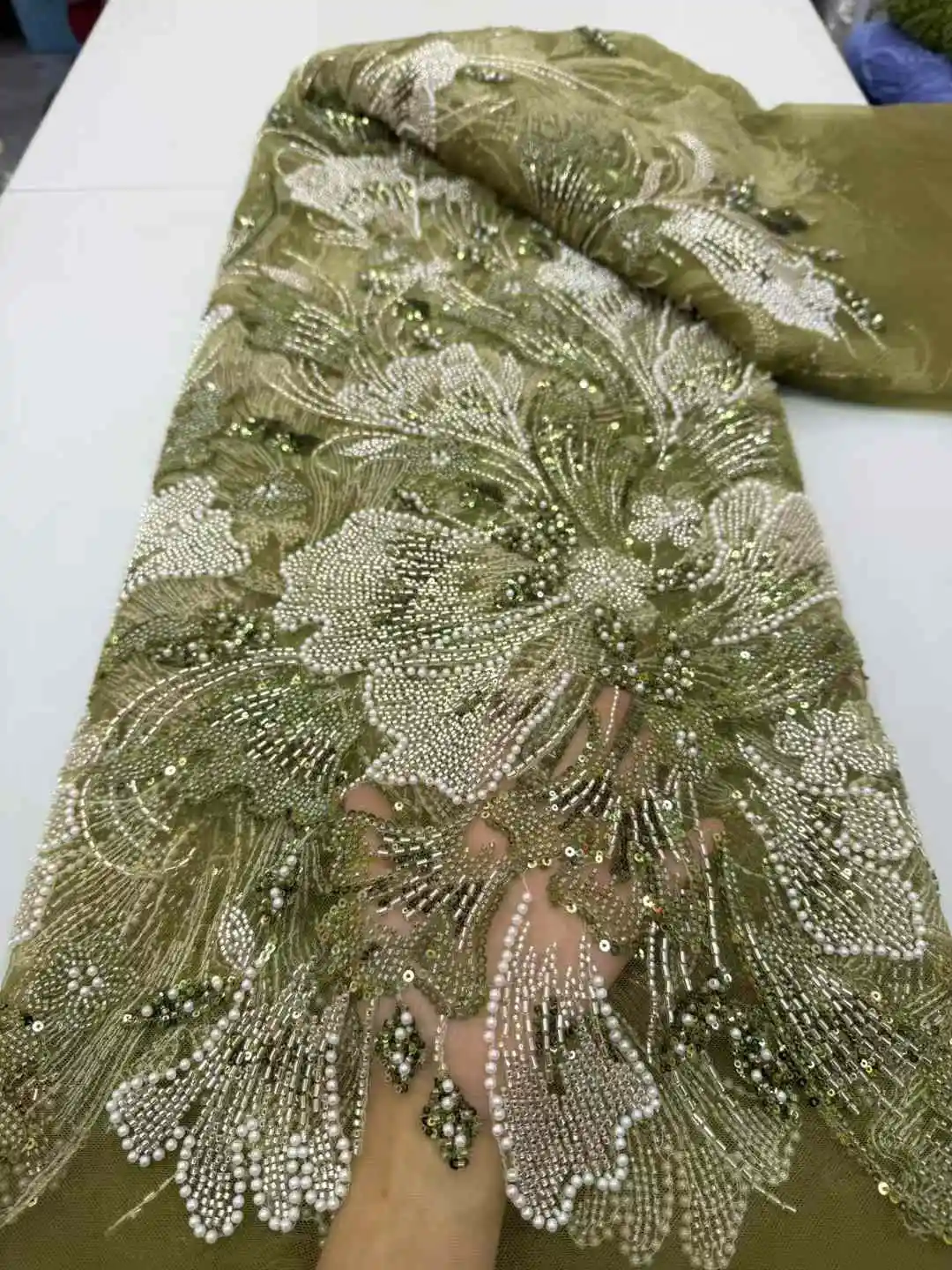 LuxuryแอฟริกันSequinsลูกไม้ผ้าลูกไม้คุณภาพสูง 5 หลาไนจีเรียงานแต่งงานเจ้าสาวเย็บปักถักร้อยภาษาฝรั่งเศสคําTulleสําหรับชุดJY