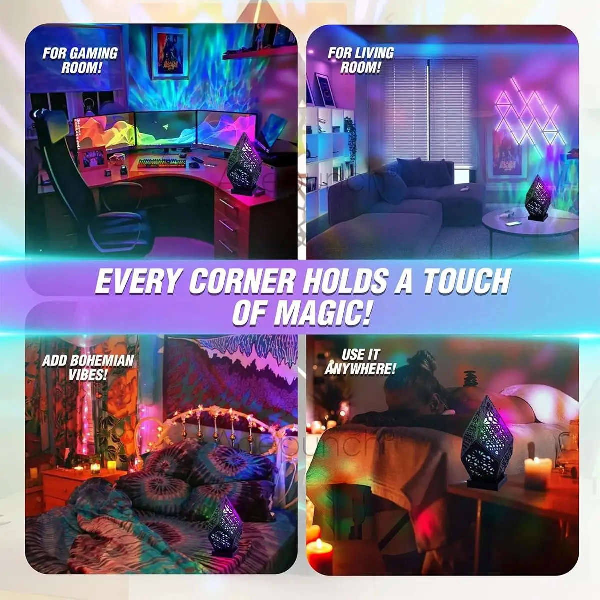 โบฮีเมียน Usb นำโต๊ะฉายแสงโคมไฟโปรเจคเตอร์โต๊ะที่มีสีสันคืนพื้นตกแต่งวินเทจตกแต่งรูปแบบ 3 มิติที่ทันสมัย