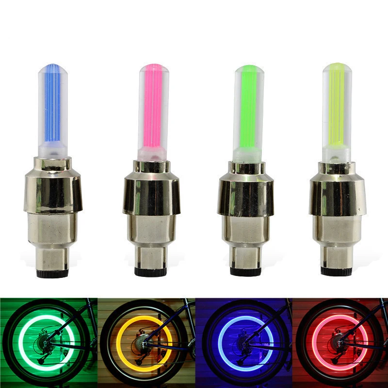 Neon Bike Spoke Light Road Bicycle Car Tire Nozzle Valve Caps Lamp Bike Lights Cycling Accessories