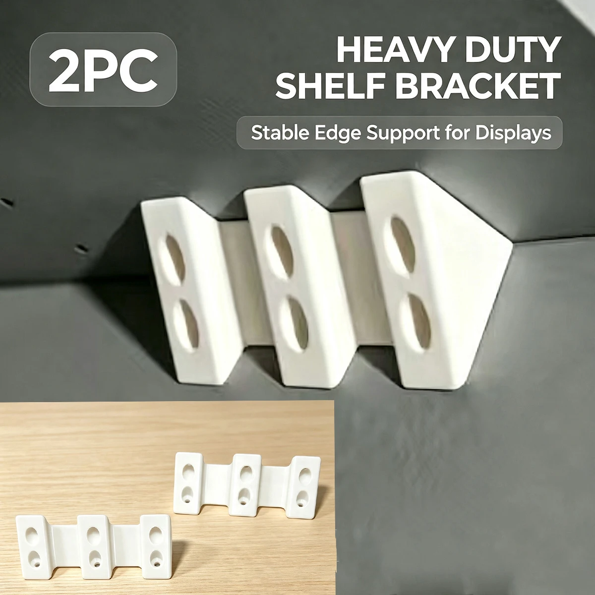 White Heavy-Duty Triple Shelf Bracket Set of Two, High Load-Bearing Cabinet Shelf Edge Reinforcement Support Angle Brackets, Household Storage Rack Display Board, Stable Load-Bearing Fixed Hardware Accessories