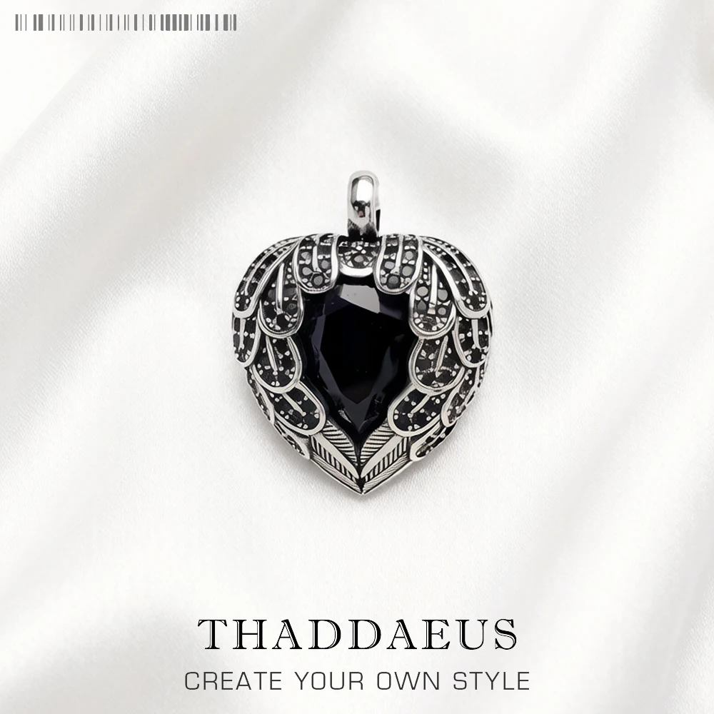Pendant Black Winged Heart Fashion Glam Pure 925 Sterling Silver Jewelry Europe Romantic Crystal Soul Gift For Woman