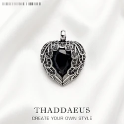 Pendant Black Winged Heart Fashion Glam Pure 925 Sterling Silver Jewelry Europe Romantic Crystal Soul Gift For Woman