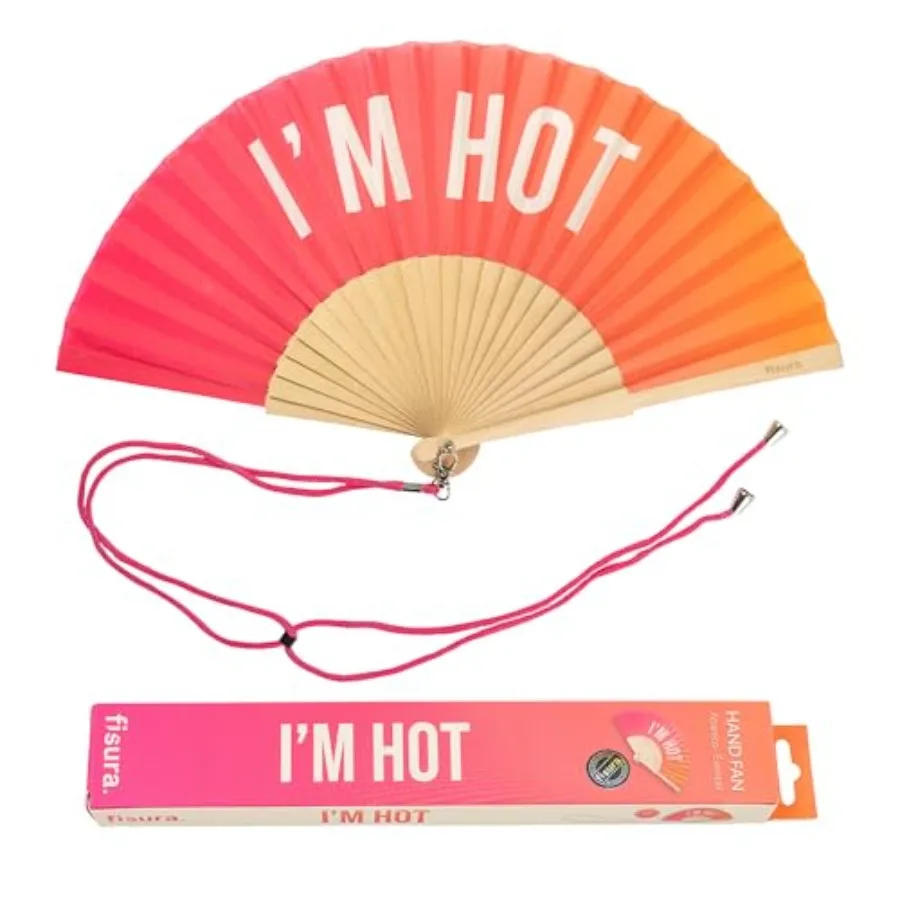 Abanico Plegable Original Fisura Gradient con Mensaje "I'm h*t". Abanico de mano de madera para mujer con colgador. Accesorio para Bodas