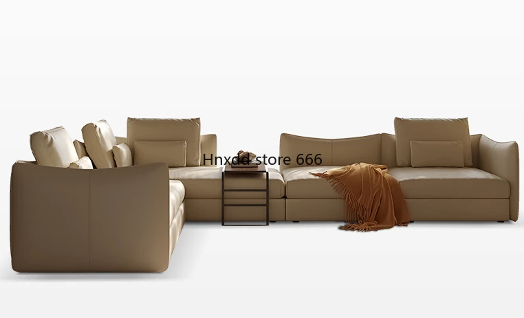 Leather sofa Italian light luxury sofa combination