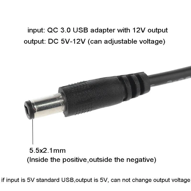 USB To 5V-12V Adjustable Step Up 5.5 x 2.1mm Cable Power Line for WiFi Router LED Strip 12V Dev