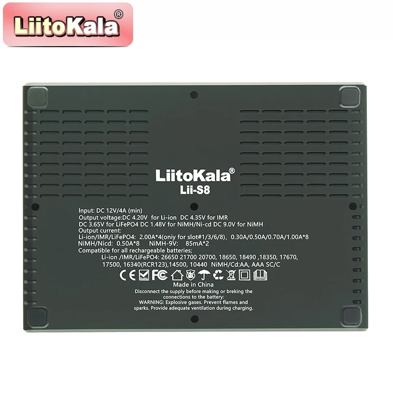 Professional LiitoKala Lii-S8 Charger Analyzer - 8 Slots + 2x9V, Auto Detect LCD, Li-ion Ni-MH LiFePO4 w/ 12V4A Adapter image 2