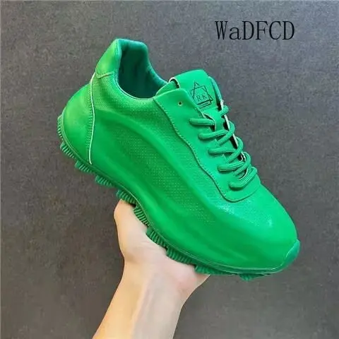 

Chunky Sneaker Men Cover Bottom Board Shoe Fashion Casual Secondary Leather Cowhide Breathable Increased Internal Platform Shoes