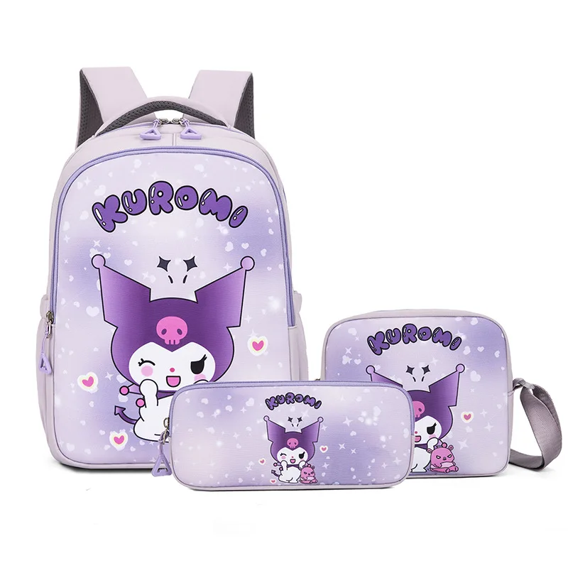

Miniso three-piece set of Kulomi women's backpack kt cat, student schoolbag large capacity backpack.
