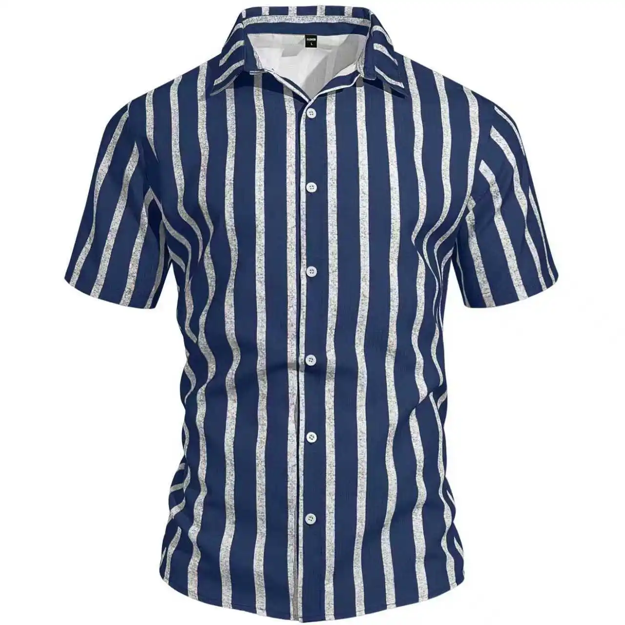 

Casual Fashion Men's Short Sleeve Striped Lapel Shirt Spring And Autumn Shirt 3D Printed Shirt Men's