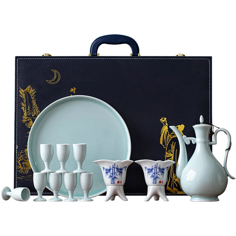

Chinese ceramic drink set, old-fashioned wine pot, retro small wine cup, Baijiu spirits, small glass, sake