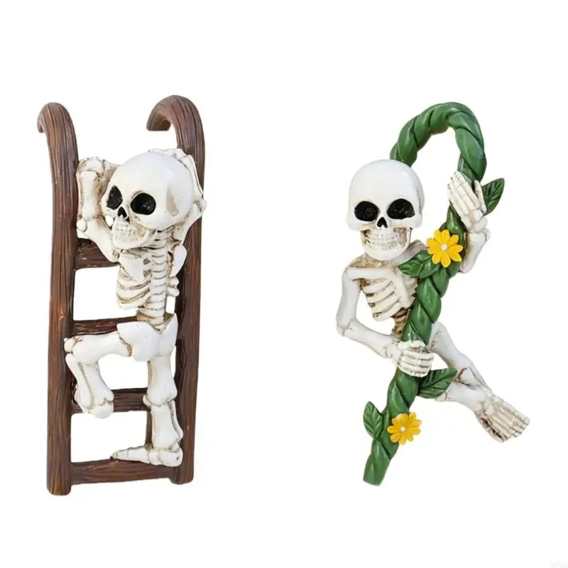 Pack Of 2 Halloweens Ladder Skull Hanging Decoration Flower Pot Huggers For Plant And Garden Resins Sculptures Ornaments 87HA