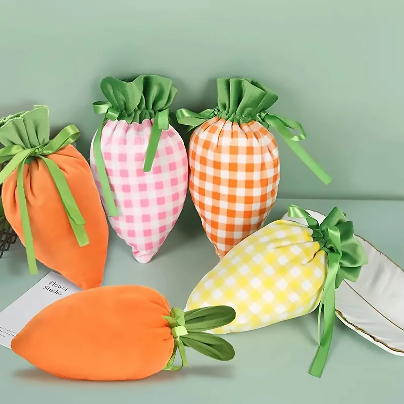 1PC Easter Gifts Packaging Bag Cute Carrot Shape Drawstring Bag Candy Biscuit Wrapping Bags For Easter Home Decorations Supplies