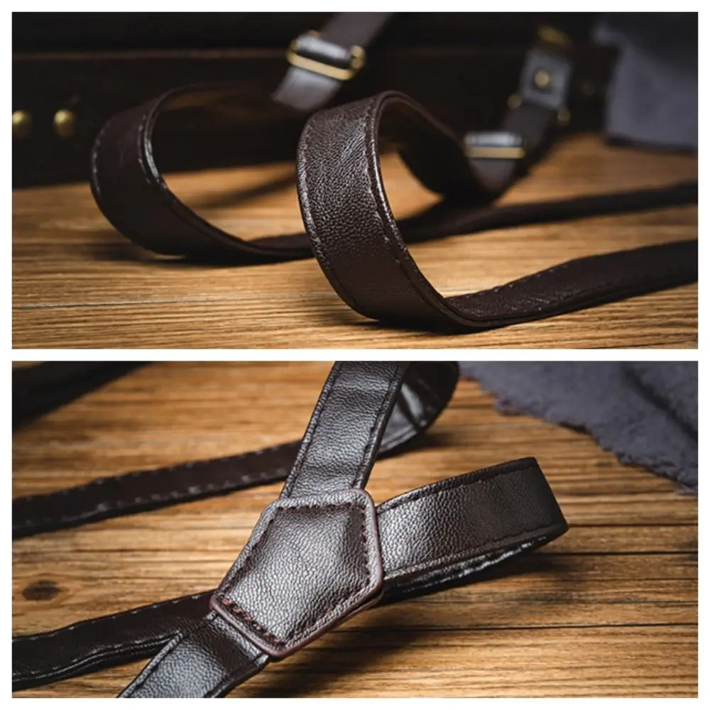 Simple Black Suspenders for Men Brown British Style Leather Suspenders Metal Clip Anti-slip Suspender Clip Business