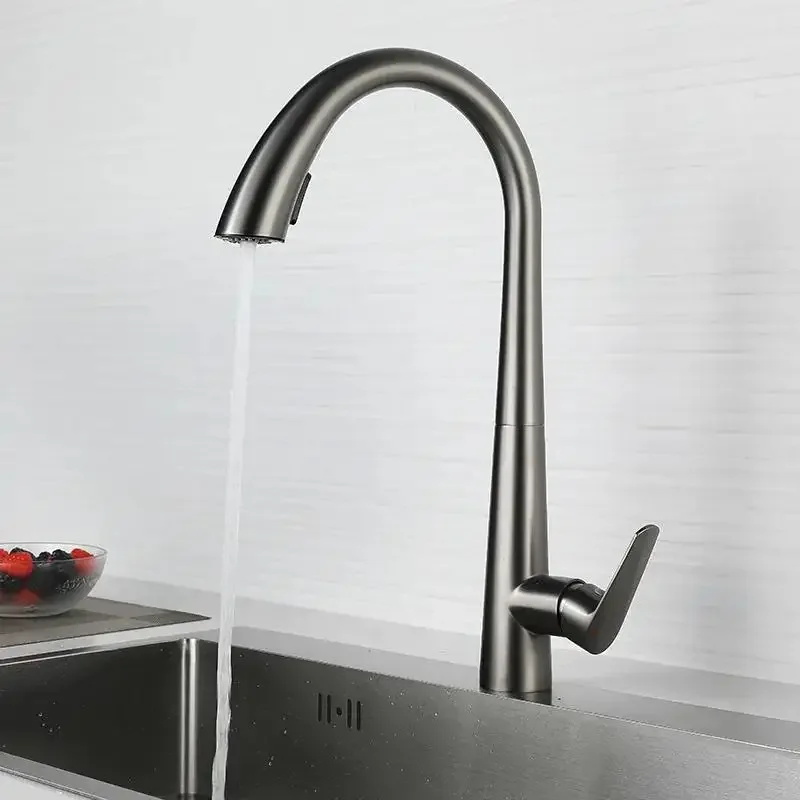 Kitchen Hot and Cold Faucet Pull-Out Stainless Steel Dual Outlet Sink Faucet Mixer Tap 360-Degree Rotatable Kitchen Faucet