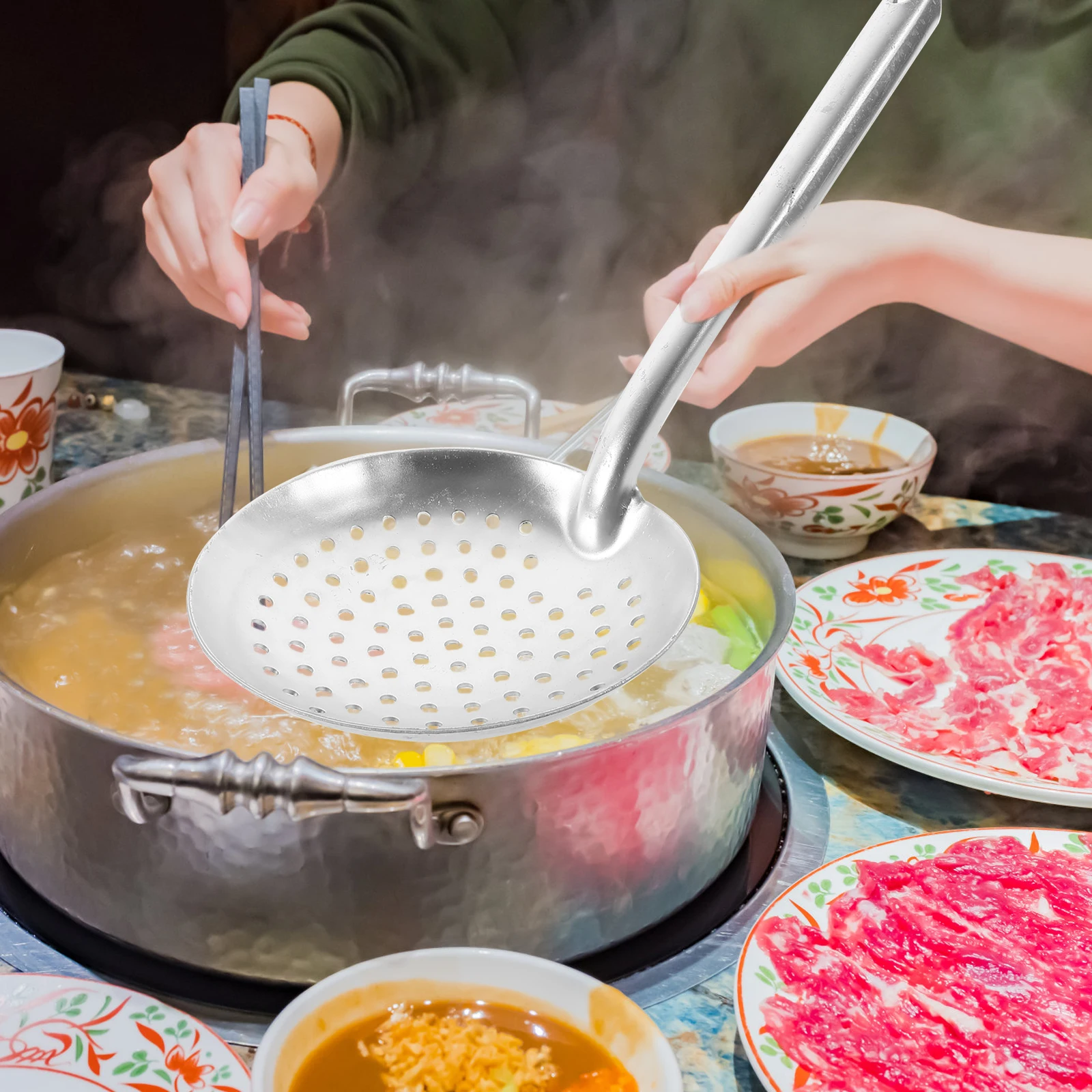 

Aluminum Colander 18cm Large Capacity Slotted Spoon Strainer Scoop Noodle Filter Spoon Smooth Kitchen Supplies