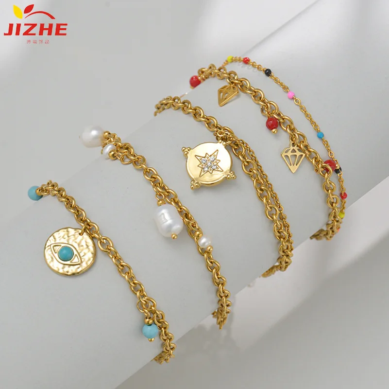 Fashionable Eight Pointed Star Shinning Zircon EyeBracelet Stainless Steel for Women  Gift Jewelry