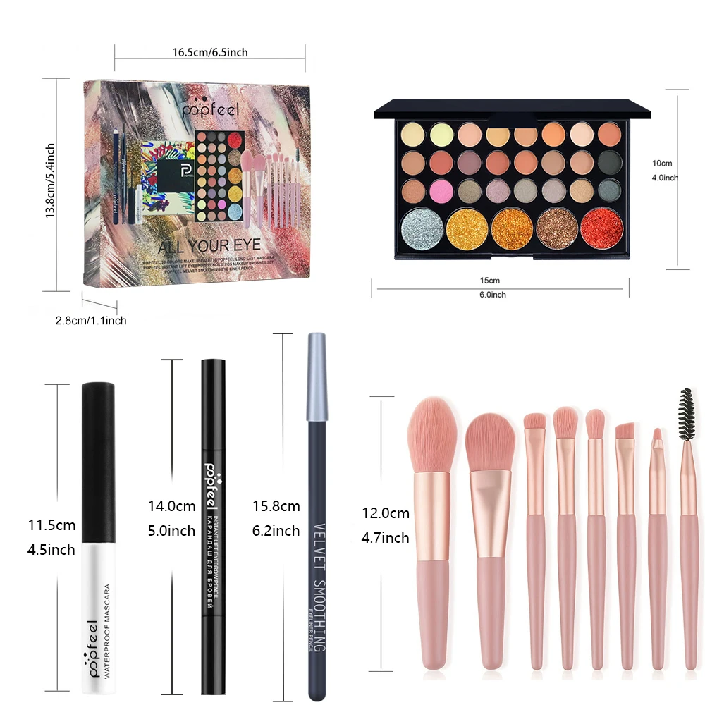 مجموعة مكياج العيون من POPFEEL مكونة من 5 قطع - لوحة ظلال عيون لامعة مكونة من 29 لونًا مع فرشاة مكياج، قلم حواجب، قلم تحديد عيون، ماسكارا. #5