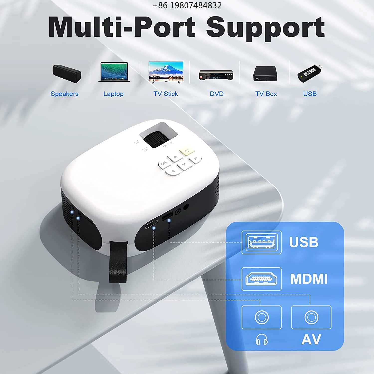 

Portable 800*480 Resolution Home Theater Projector Handy Installation White Mini Portable Beamer