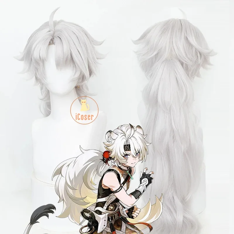 Wuthering Waves-Lingyang Cosplay Wig for Men and Women, 80cm Long Gray Hair, Liondance, Troupe Glocio, Natural Resonator, Jinzho