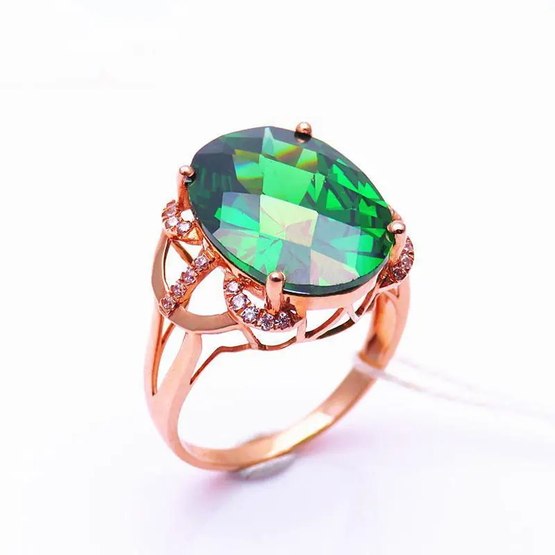 Classic 585 Purple Gold Luxury Emerald rings for women Fashion Plating 14K Rose Gold Elliptical Green Ring Wedding Jewelry