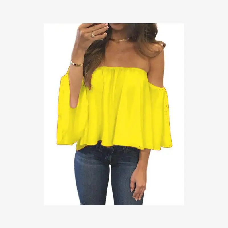 

Блузка с открытыми плечами и рюшами, женская милая свободная посадка, топ OR Sve, однотонная футболка Bell Sve на одно плечо Fem