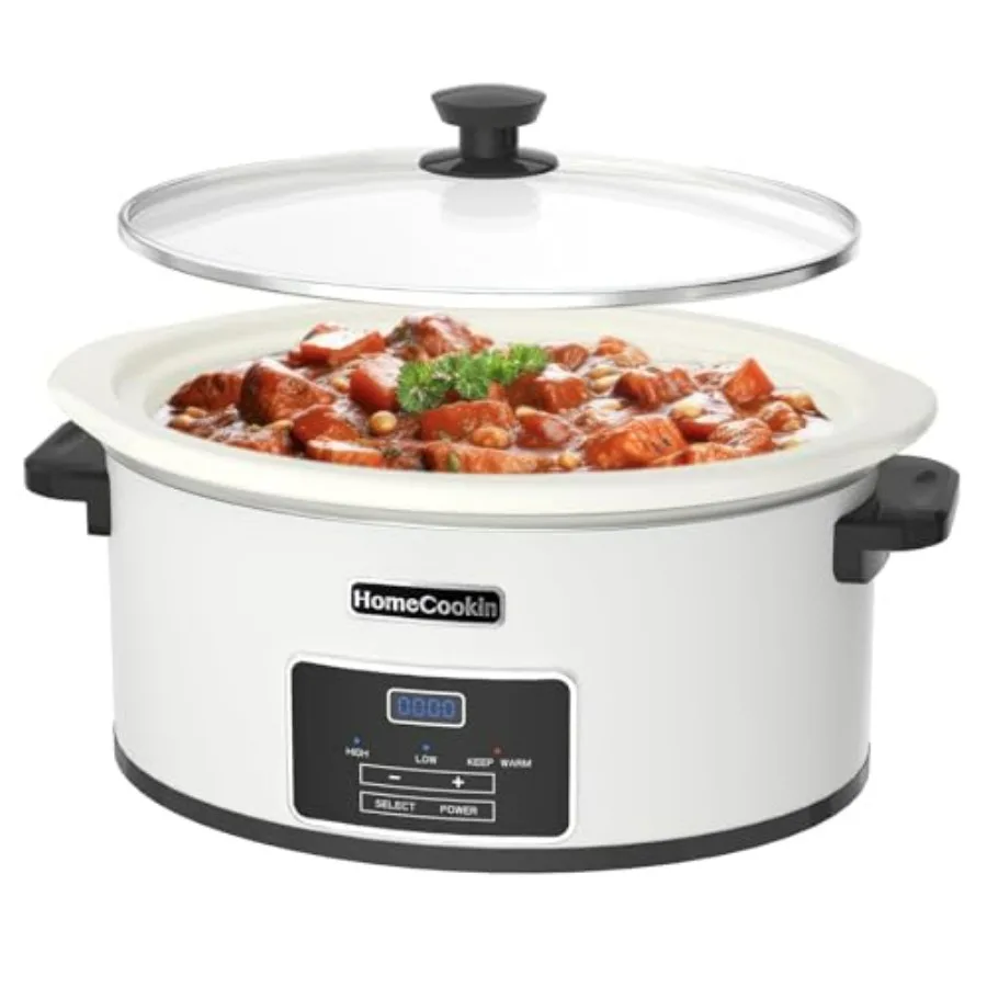 

7-Quart Programmable Slow Cooker with Timer Keep Warm - White Kitchen Appliance for Family Dinners Serves 6+ People
