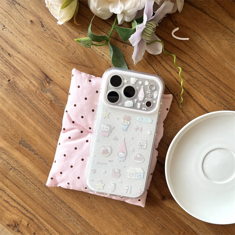 

New Hello Kitty Kawaii Cartoon Clear Phone Case For iPhone 15 16 17 Pro Max INS Cute Large Window Shockproof Protective Cover