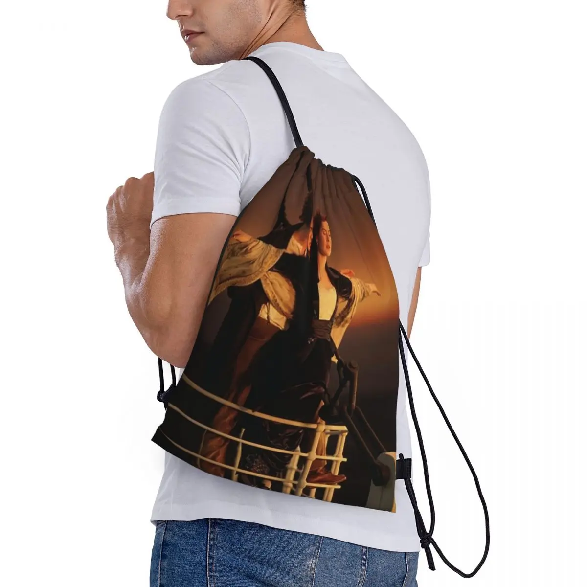 

Titanic Jack And Rose Movie Backpacks Portable Drawstring Bags Sports Bag Book Bags for Man Woman Students