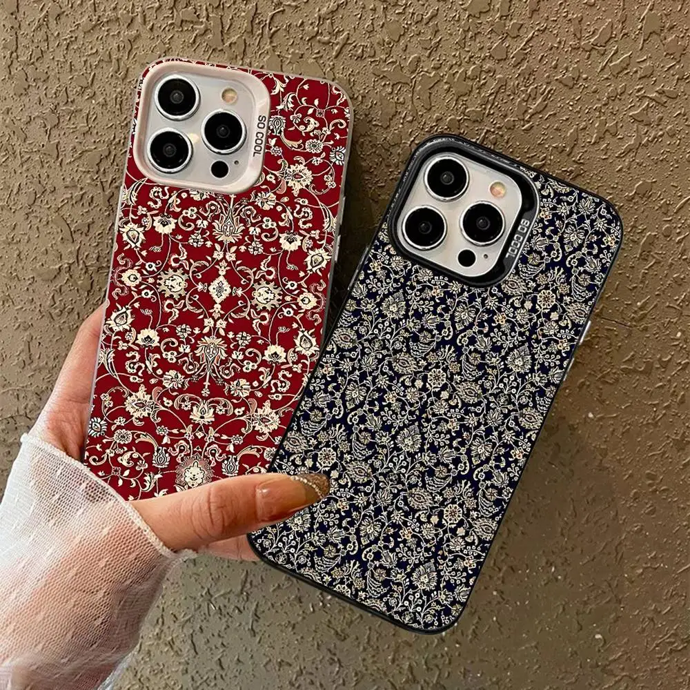 

Persian Carpet Floral Art Phone Case Color Silver Shell For IPhone 17 16 15 14 13 12 11 Pro Max Plus