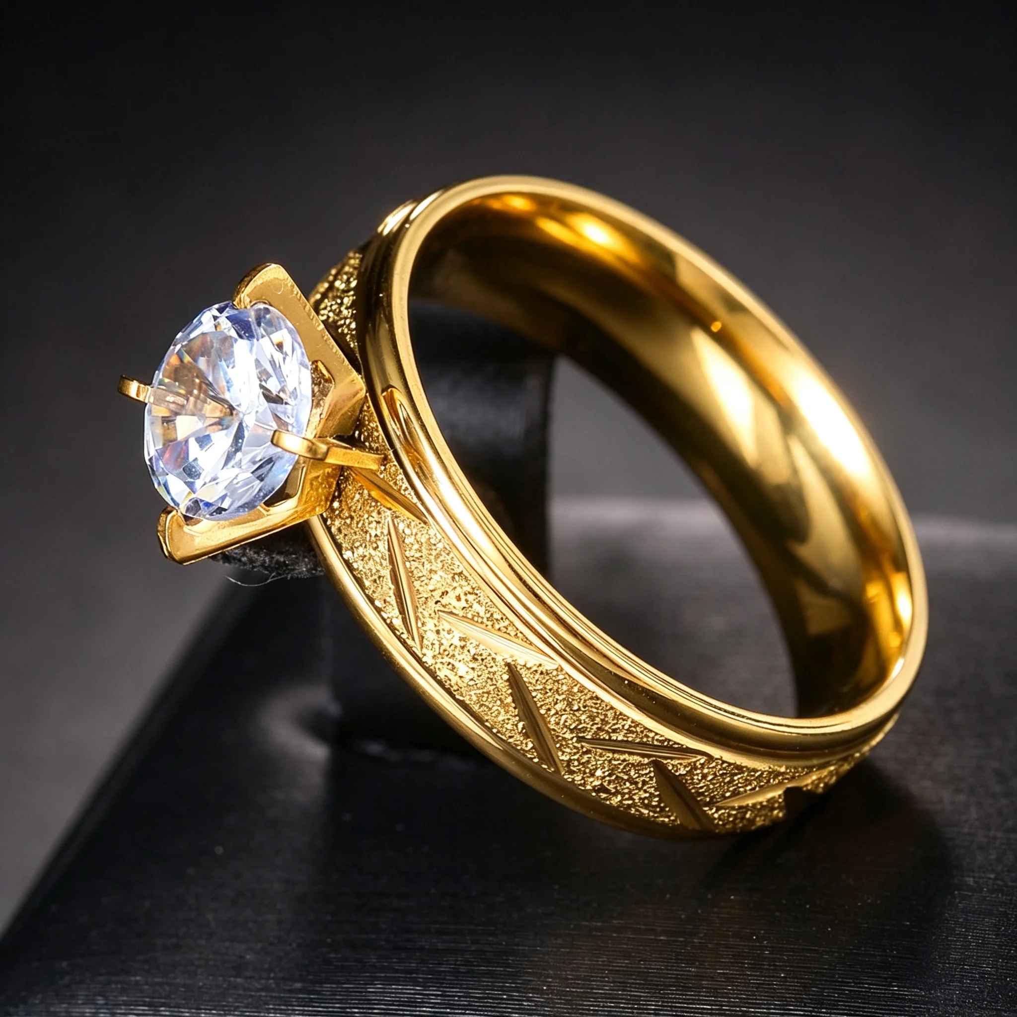 Round Zircon Wedding Engagement Ring Gold Filled Classic Frost Promise Finger Jewelry for Women Bride Engraving Name/Logo