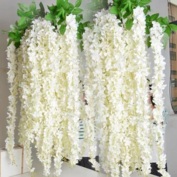 10/20Pcs 1M Wisteria Garland Artificial Silk Flower Vine Hanging Plant Vine Home White Wedding Garden Party Decor Flower String