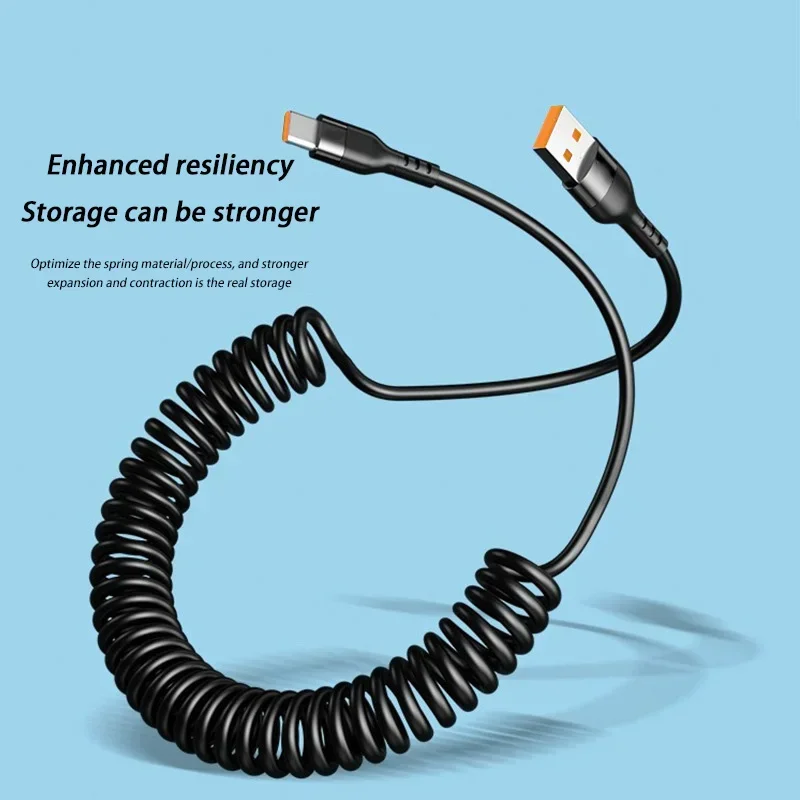 5A 66W Spring Pull Telescopic Super Data Cable USB To Type-C/Dual Type-C Fast Charging Cable For Car 1.8M For Xiaomi iphone 1PCS