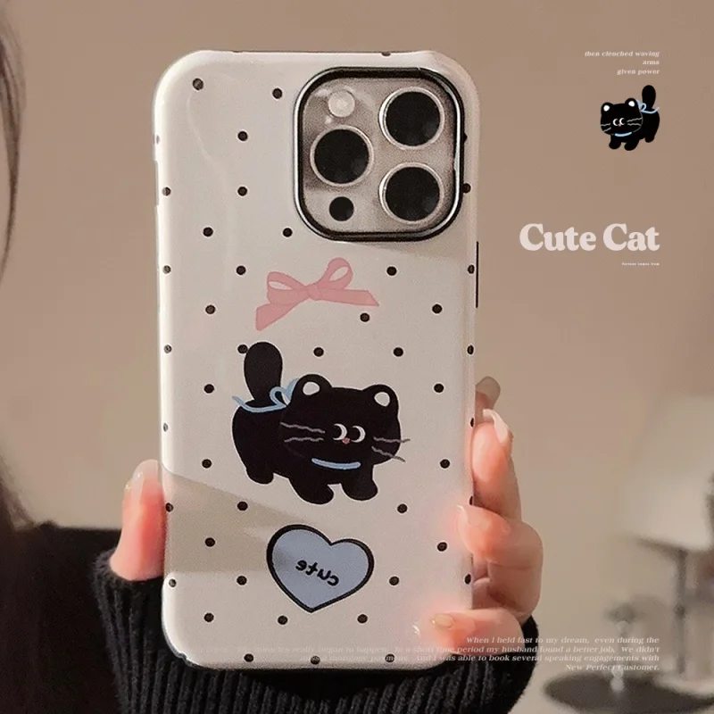 

FeilininsPolka Dot Bow Black CatiPhone15Mobile phone shell for iphone17pro maxApplicable13Hard Shell16