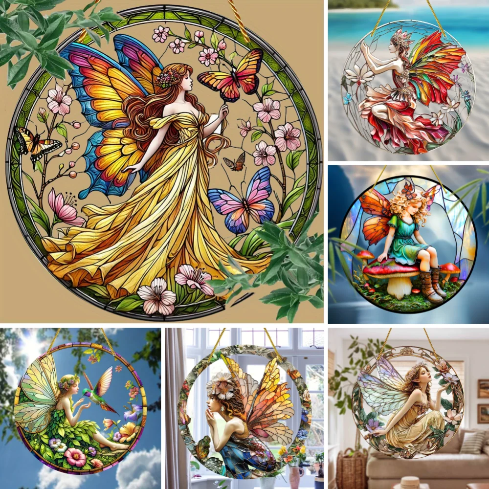 Feen-Elfen-Sonnenfänger aus Acryl – dekoratives Hängeschild für Garten, Fenster, Wand, Heim- und Raumdekoration