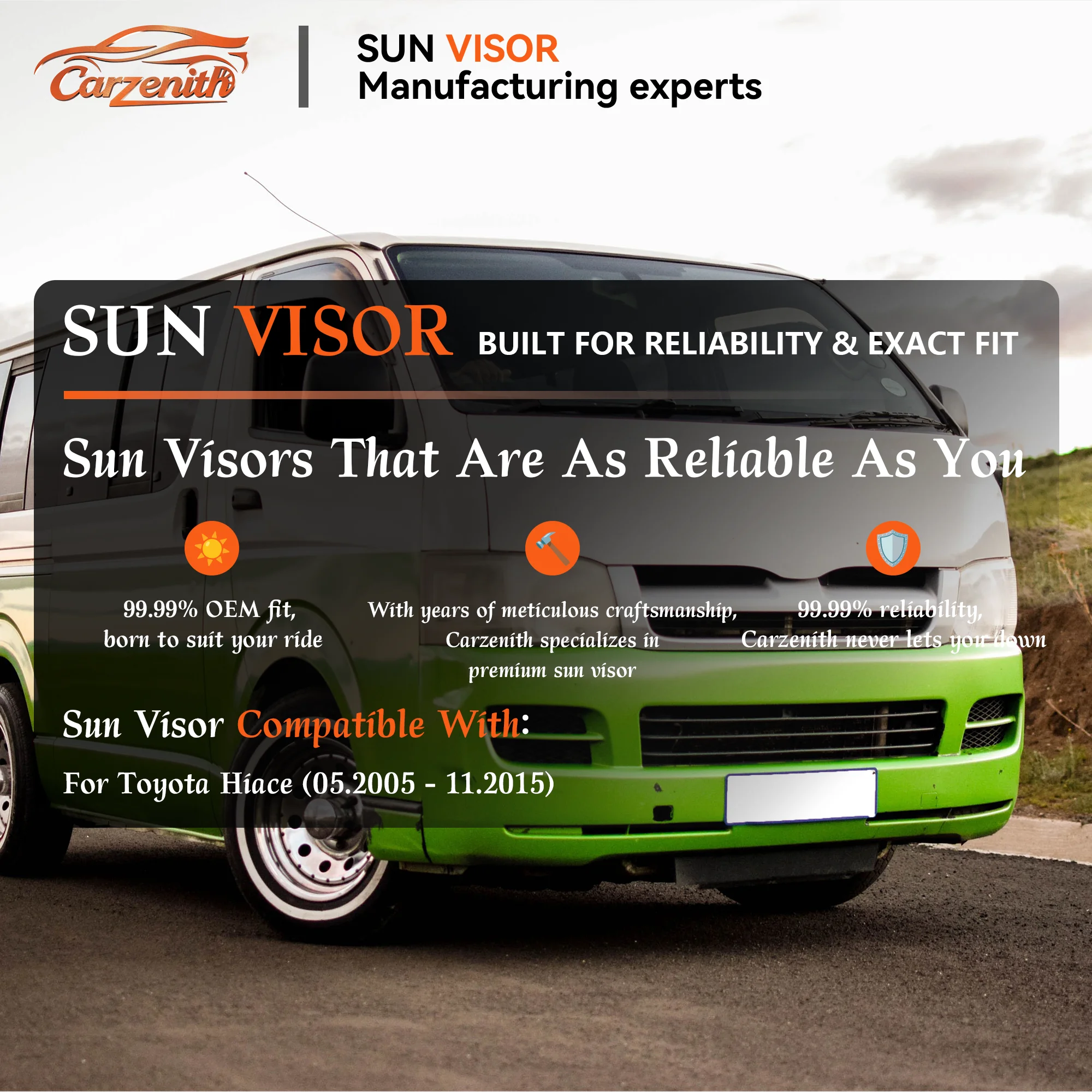Carzenith Sun Visor For Toyota Hiace V H200 2005 2006 2007 2008 2009 2010 2011 2012 2013 2014 2015 Sunvisor view 4