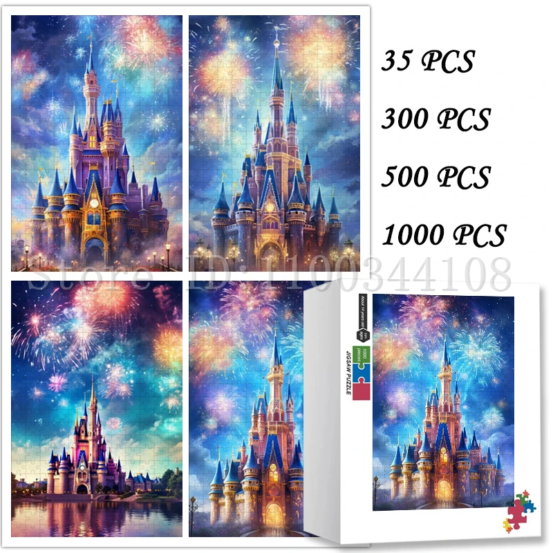 Disney Castle Landscape Jigsaw Puzzles for Adults Decompressing Toys Fireworks Scenery Wooden Puzzles New Year Unique Gift