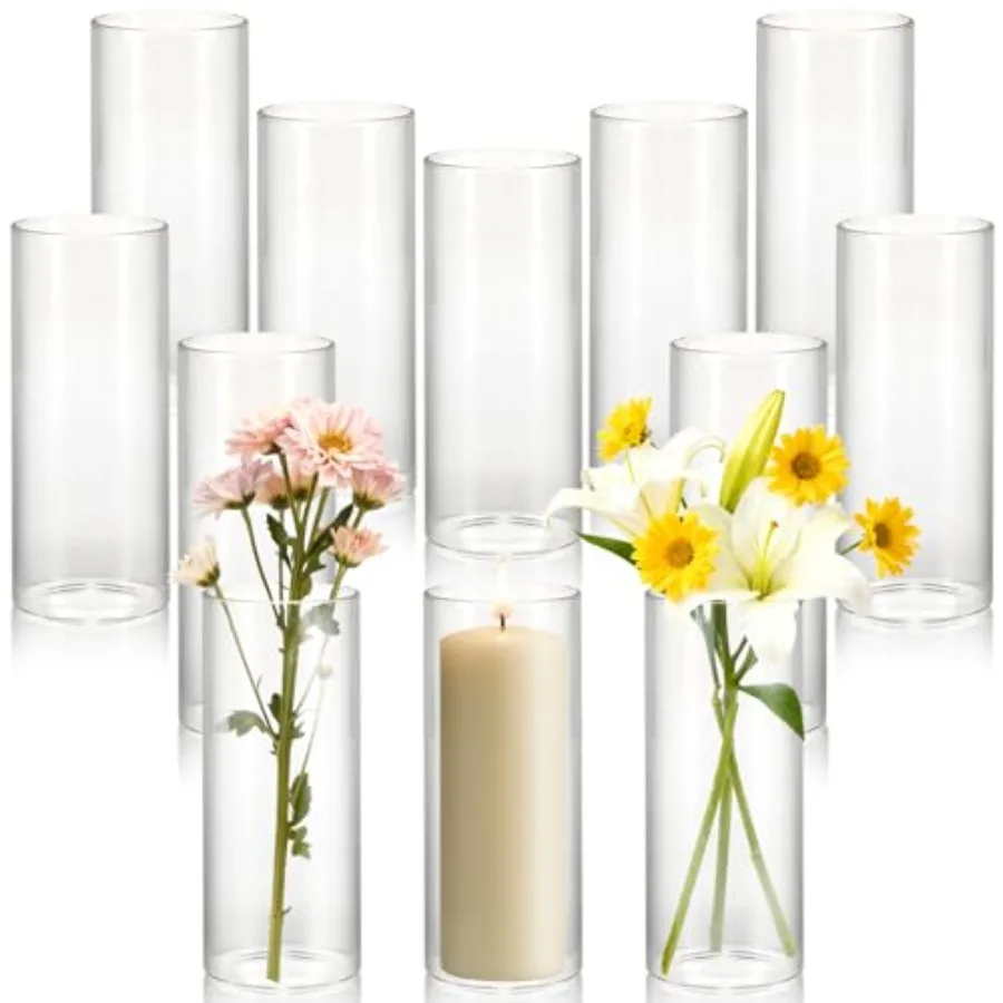 

Набор из 6 прозрачных стеклянных ваз-цилиндров высотой 6,5 дюймов и диаметром 2,4 дюйма - вазы для цветов, центральных композиций, подсвечников и держателей для плавающих свечей.