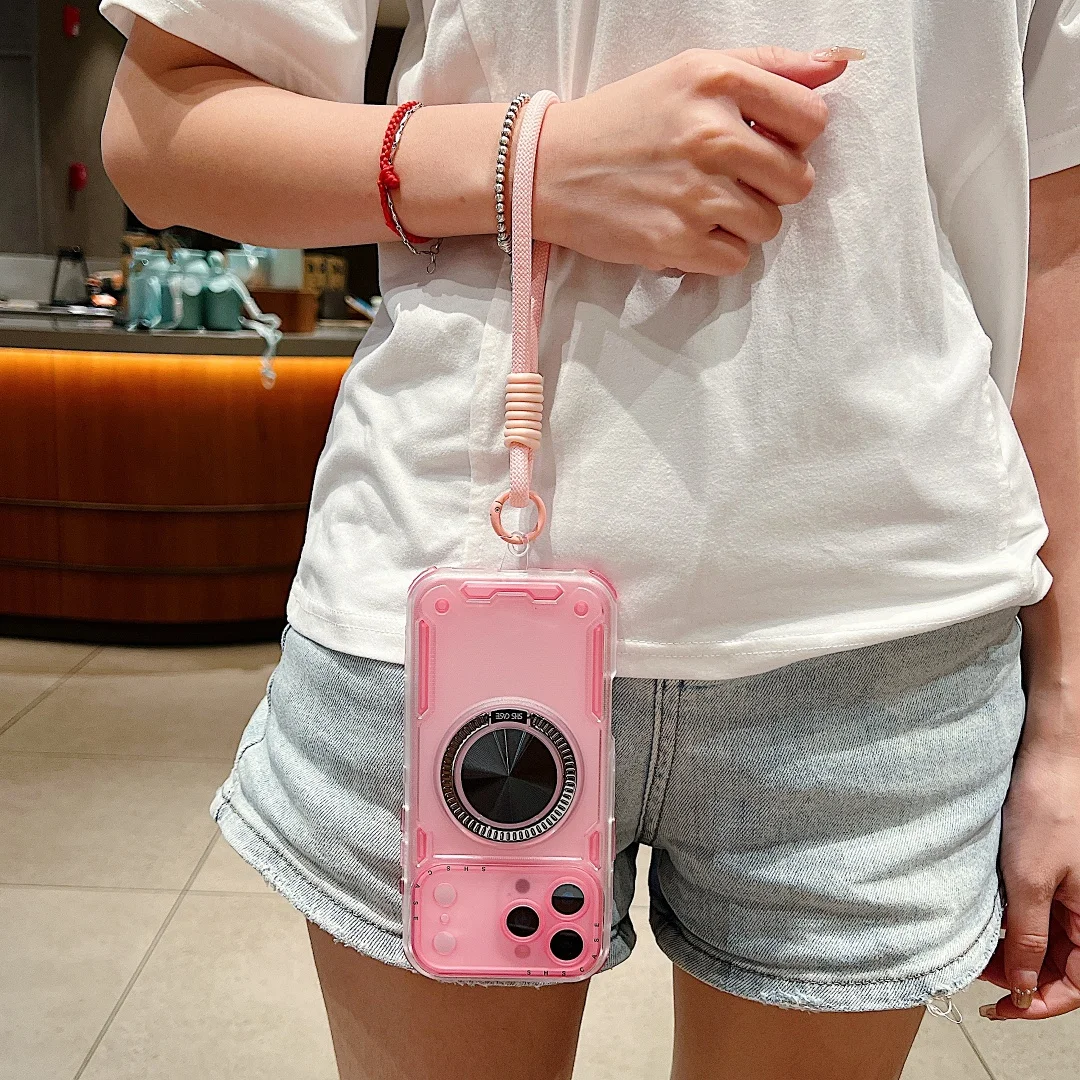 حافظة لهاتف آيفون 17 16 15 14 13 12 11 Air Pro Max Plus 3in1 من الدرجة العسكرية Magsafe 360 ° حامل دوران قصير لحزام اليد #6