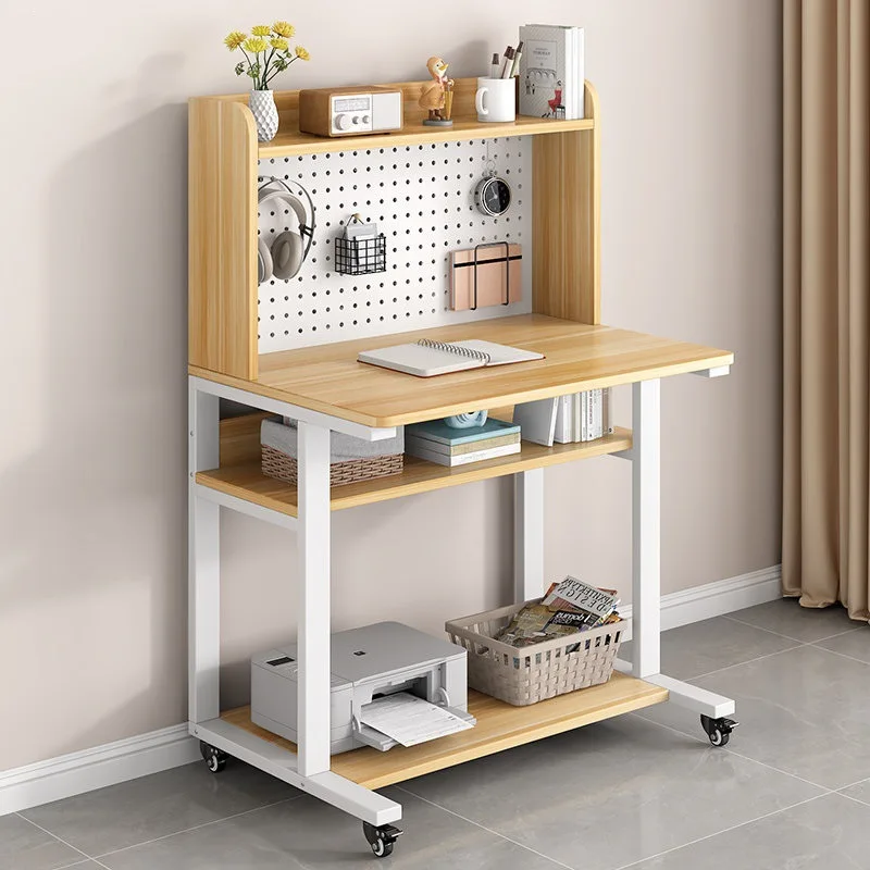 Hole board computer desk, student home desk, bookshelf integrated, simple learning table, small shelf, writing desk