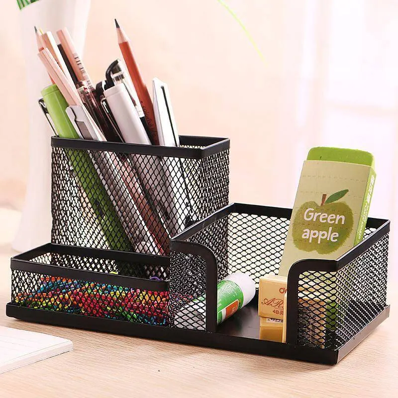 1pcs School Mesh Pens Multi Compartment Mesh Desk Organizer for Office Supplies Desktop Stationery Holder for Desk Organization view 2