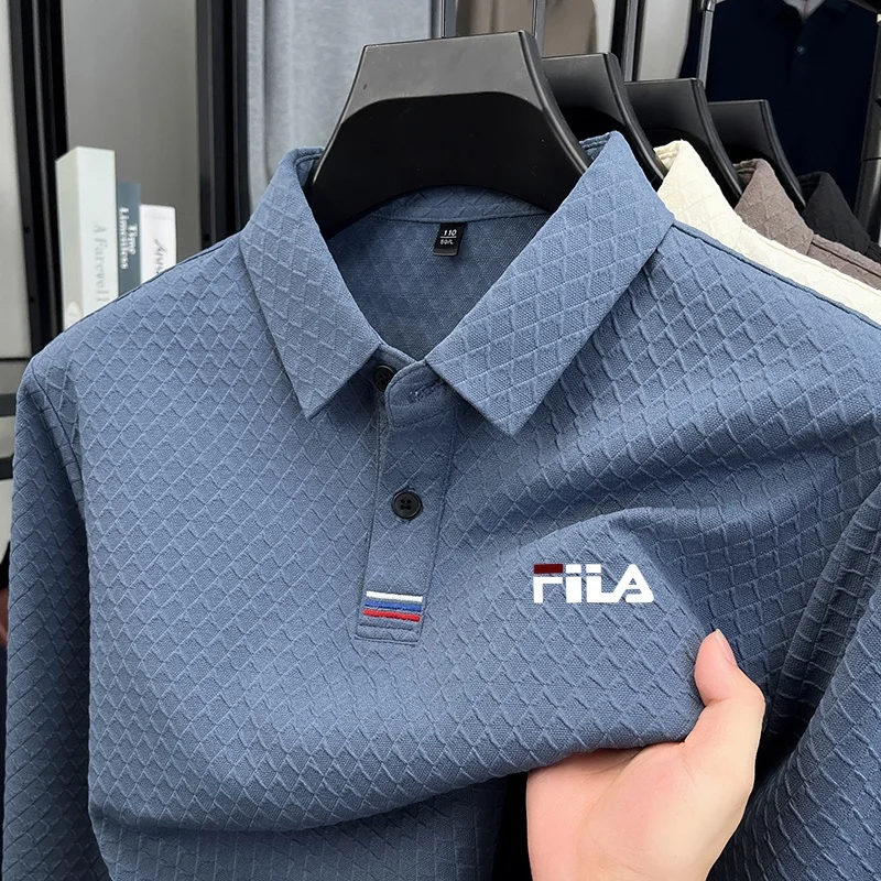 Classic Men's Spring Autumn New Fashion Print Polo Shirt Solid Color Long Sleeved T-Shirt Daily Casual Versatile Men's Clothing