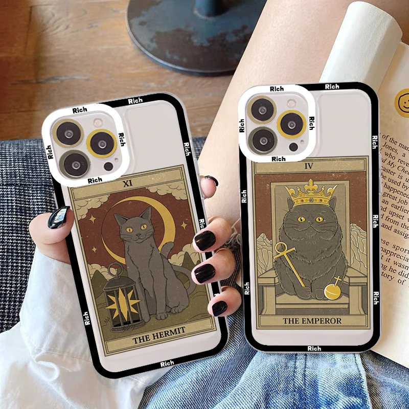 Witches Moon Tarot Mystery totem Cat Art Phone Case For iPhone 13 14 Pro Max XS XR 12 11 Pro 13 Mini 6 7 8 Plus Clear Back Cover