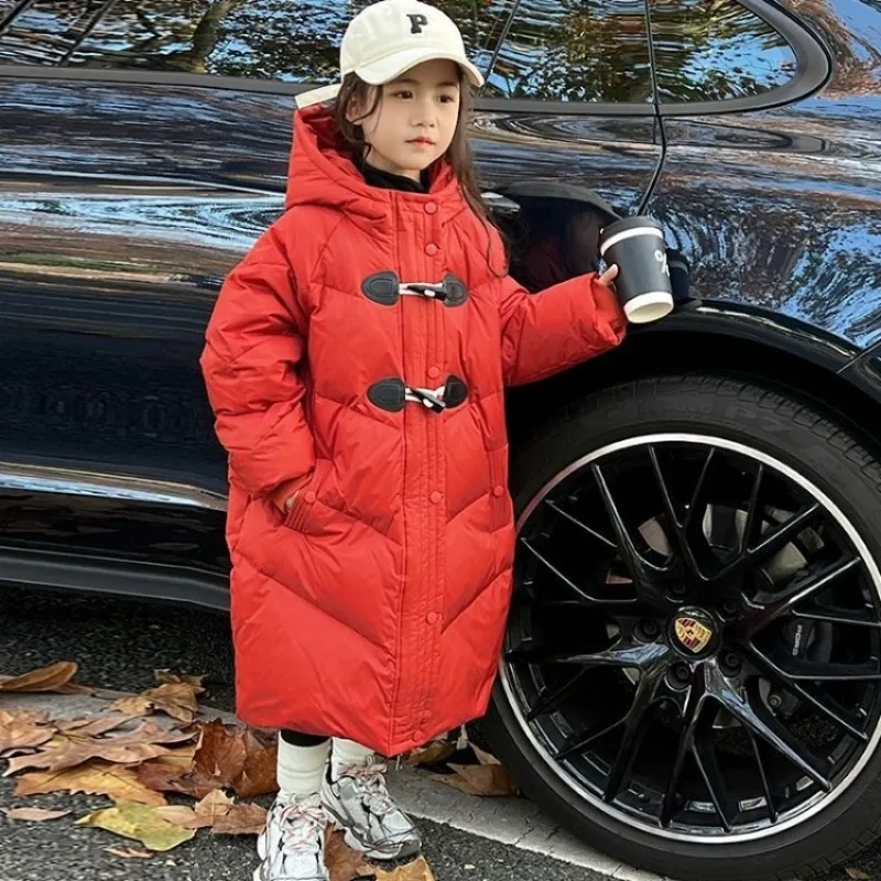 

2025 New Girls' Korean Style Thermal Insulated Mid Length Cotton Coat for Big Girls Winter Outerwear Stylish Design