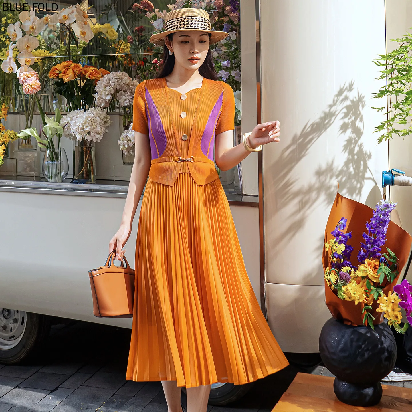 

MIYAKE PLEATS Vestido 2025 New Popular Crumple Short-sleeved Pleated Dress for Women Summer