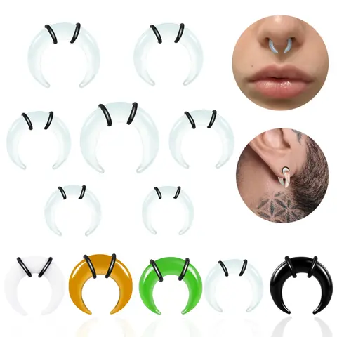 Doearko 1 peça novos kits de alongamento de vidro aconchegantes pinça cônica com anéis o retentores de septo de búfalo piercing corporal hipoalergênico