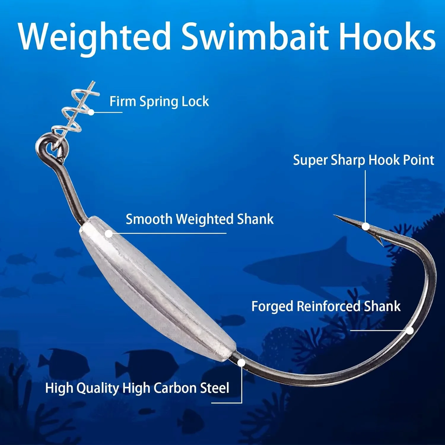 FishTrip Fishing Jig Head Hook with Spring Lock Pin Crank Barbed Hook Plastic Lure Soft Worm Hook High Carbon Steel Fish Tackle
